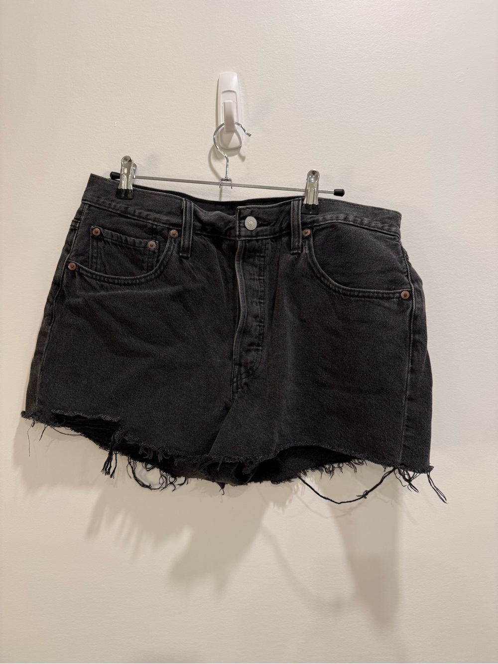 Levi's Black Frayed Hem Denim Shorts